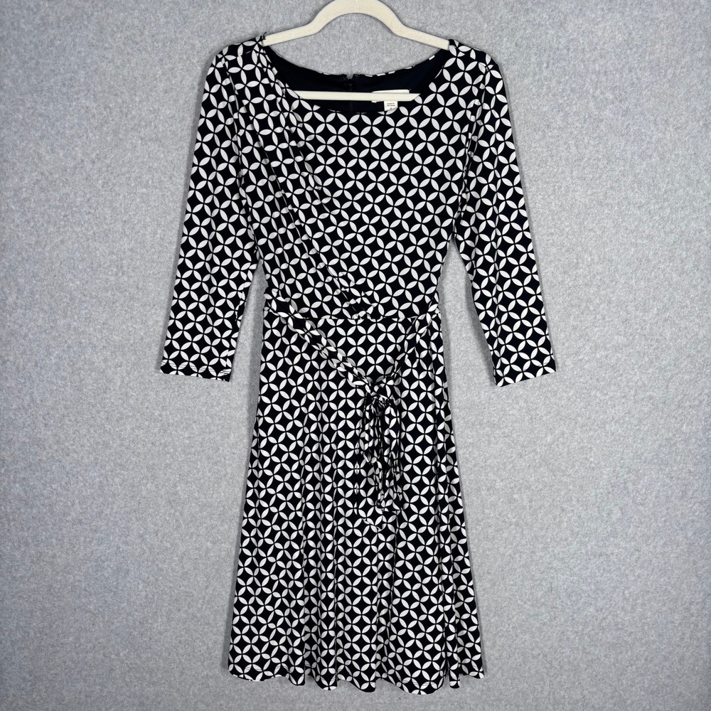 Coldwater Creek Knit Wrap Midi Dress 6 Black White Geometric Liquid Slinky Mod